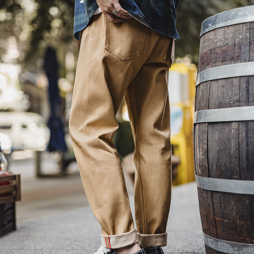 American Retro Khaki Brown Men's Straight Tube Yellowstone  Casual Jeans