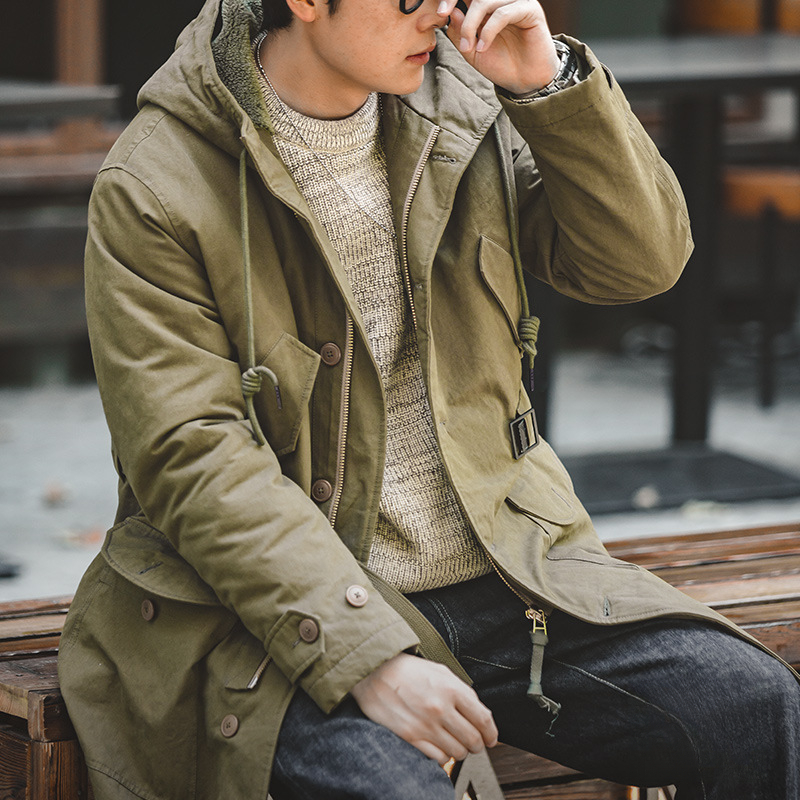 American Retro M47 Heavy-Duty Hooded Warm Mid Length Cotton Jacket
