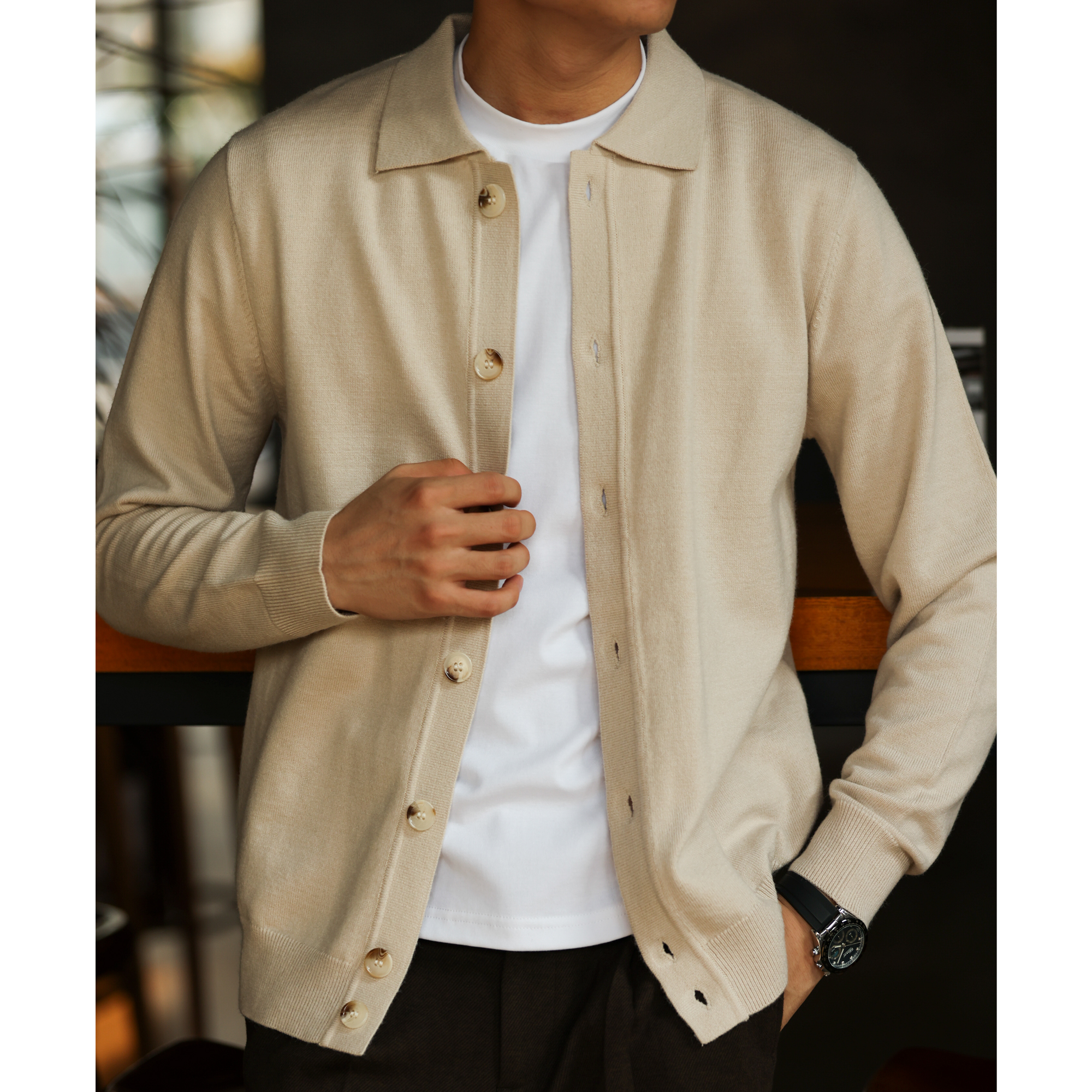 American Casual Knitted Cardigan Men's 12 Needle Single Breasted Lapel Thin Sweater Jacket