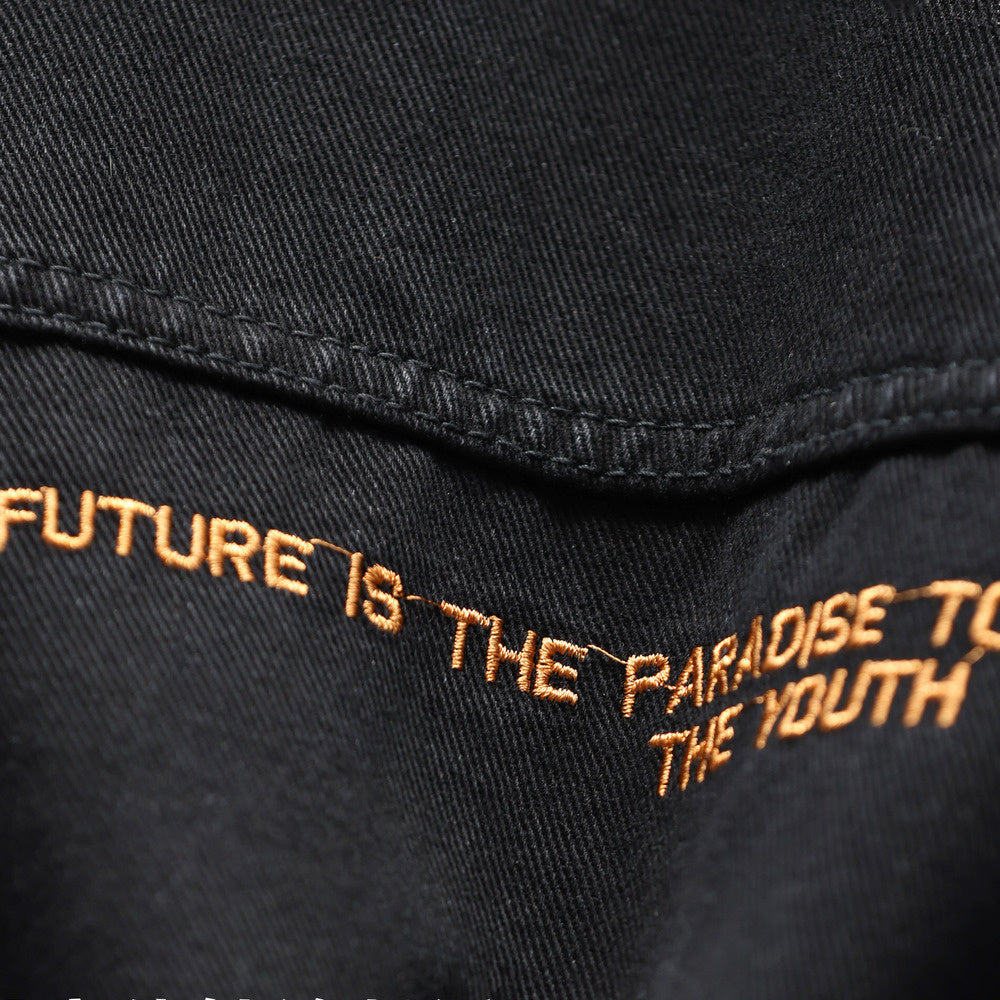 Vintage Lapel Heavyweight Denim Jacket Washed Black Workwear Casual Hunting Jacket