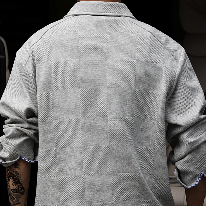 American Casual Half Zipper Men'S Jacquard Knitted Layered Long Sleeved Polo Shirt