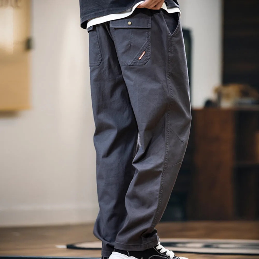 American retro men's spring new loose elastic straight leg casual pants