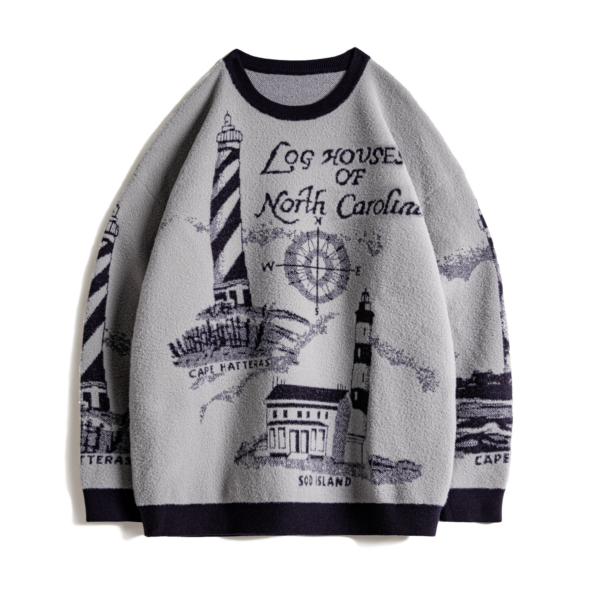 American Gray Round Neck Warm And Lazy Style Loose Sweater