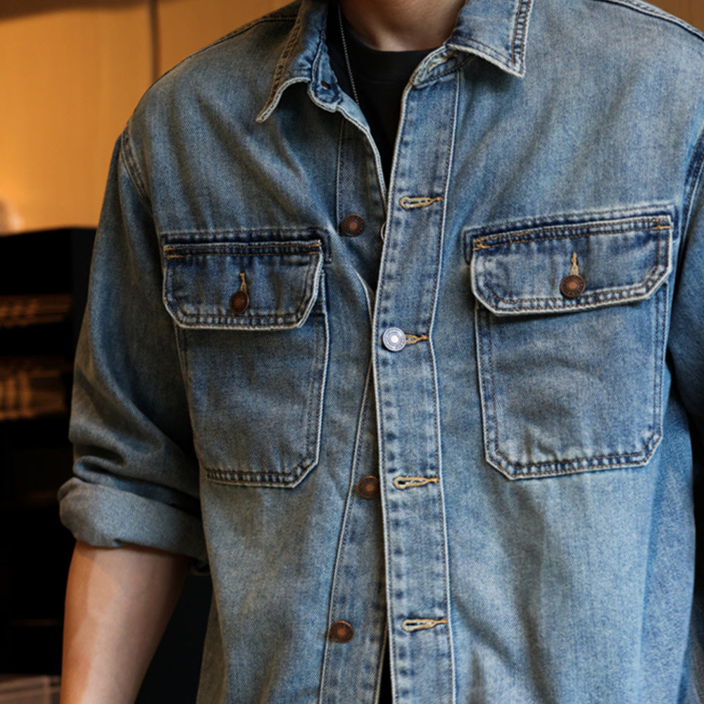 Washed 9.5oz denim shirt, Lyocell collar, workwear jacket