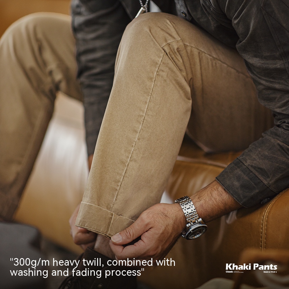 Maden Retro Heavy Khaki Casual Pants Amekaji Twill Cotton Slimming Straight Pants