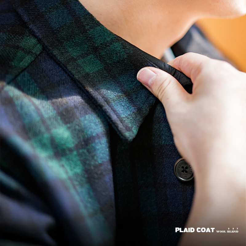 Maden Japanese retro blue-green plaid wool jacket loose and thick plaid shirt jacket