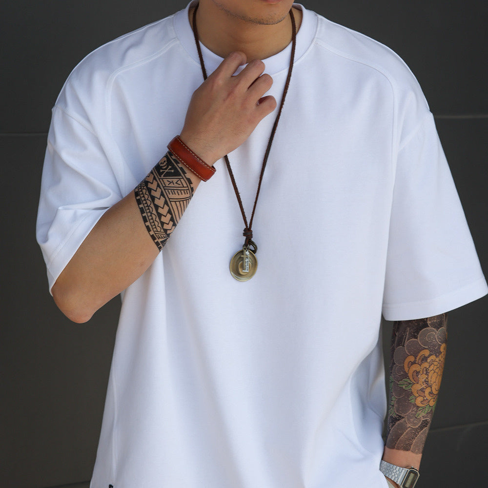 American casual 230g space cotton men's sports splicing short sleeved T-shirt