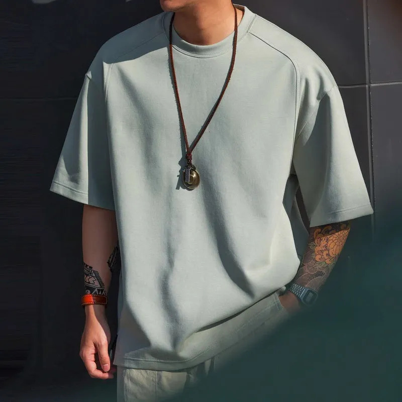 American casual 230g space cotton men's sports splicing short sleeved T-shirt