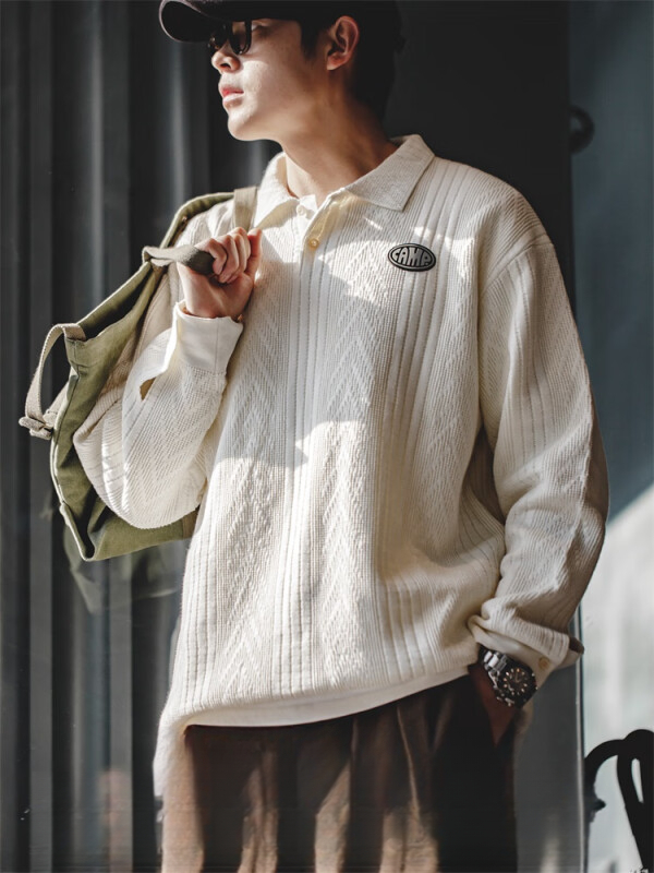 Madden jacquard knitted polo shirt preppy roll-neck pullover sweater