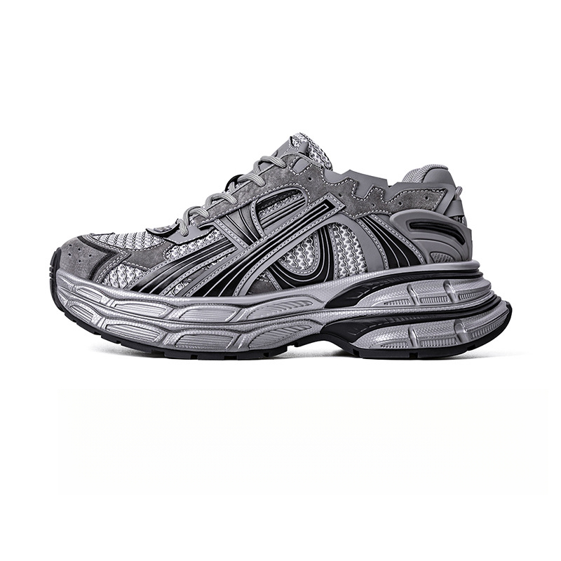 Mech Style Breathable Silver Retro Thick Soled Height Increasing Sports Shoes