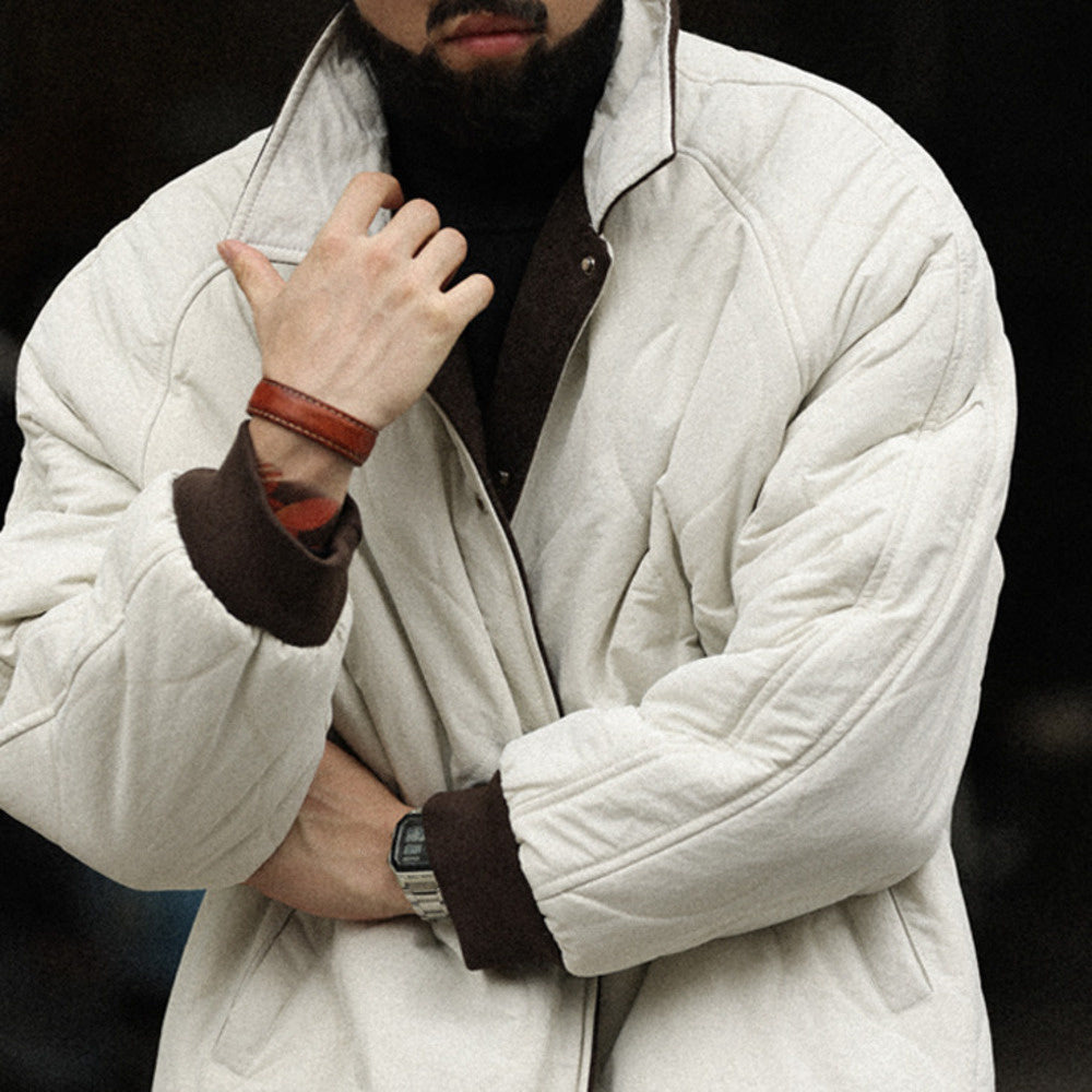 Vintage gallery type two sides wear lapel diffractive sewing warm casual baseball coat jacket