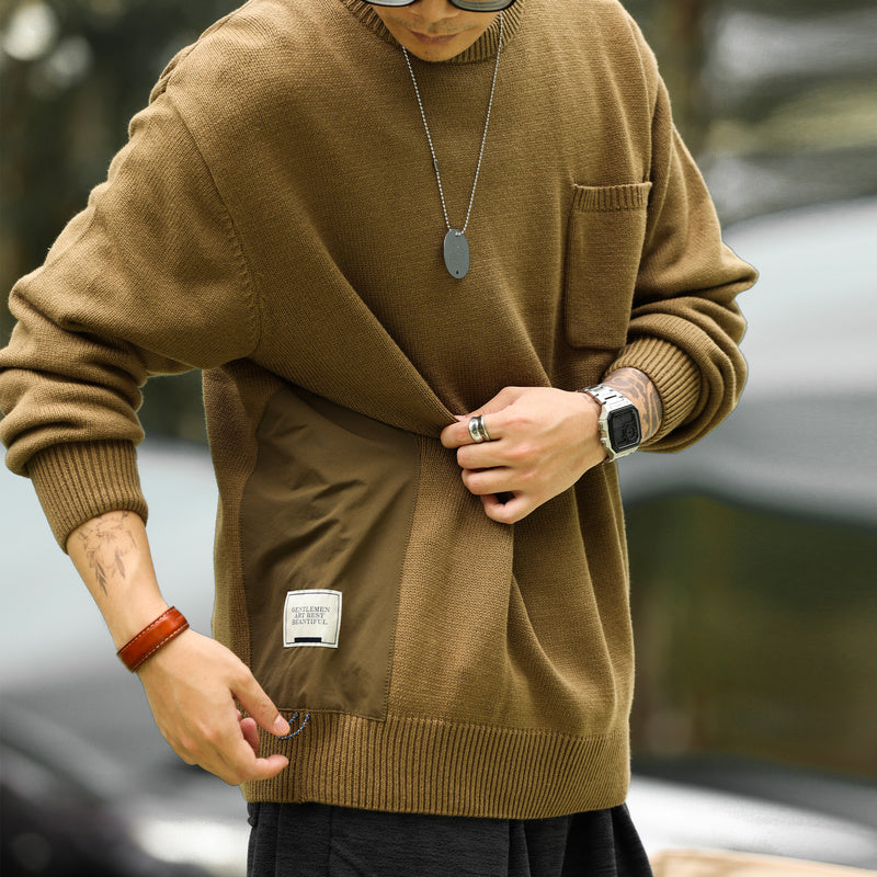 Lazy Sweater Men's Autumn and Winter New Style Pocket Hoodie Warm Base Knitted Sweater
