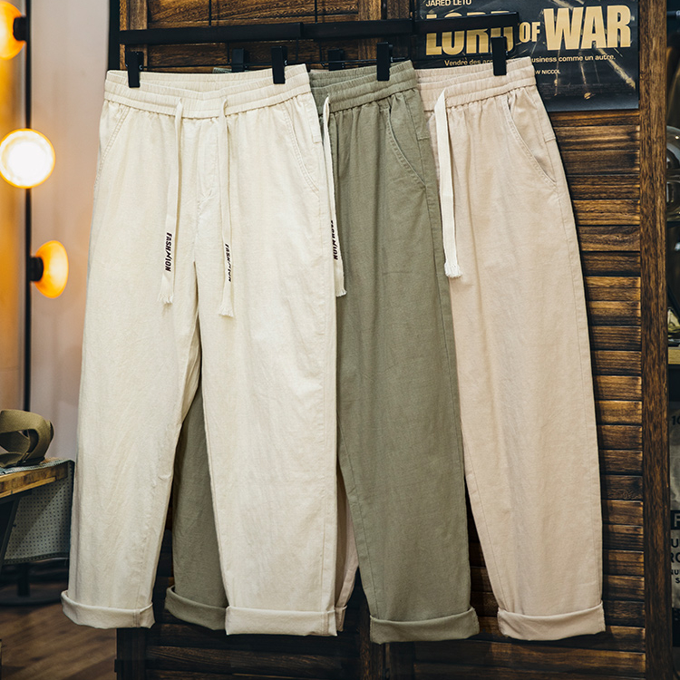 American retro spring new cotton men's loose straight casual pants