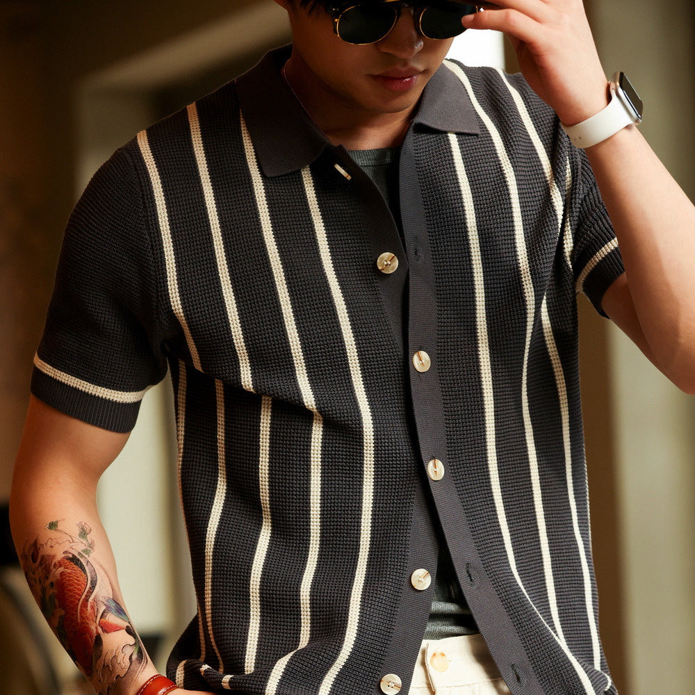 Italian retro collar striped jacquard men's wrinkle resistant British shirt