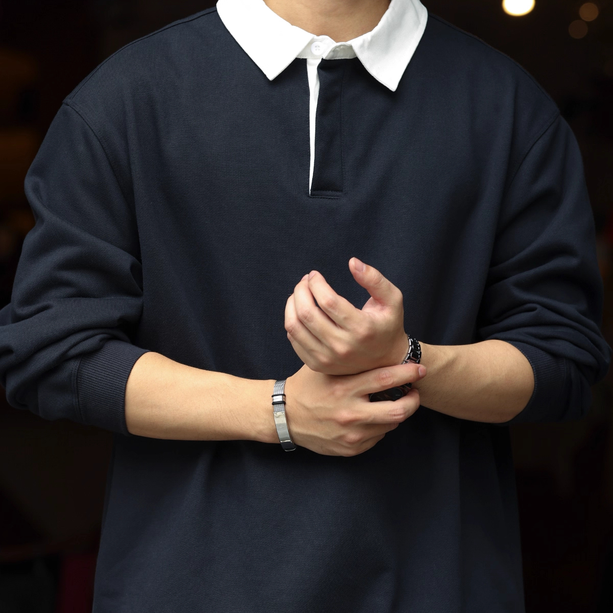 American Retro 390g Heavyweight Contrasting Color Men'S College Style Polo Shirt