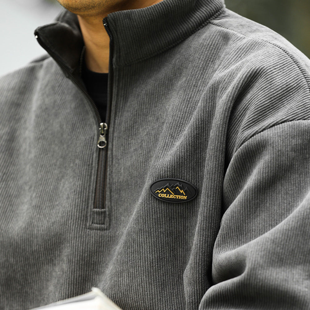 Vintage half-zip stand-up collar corduroy sweatshirt padded warm clean