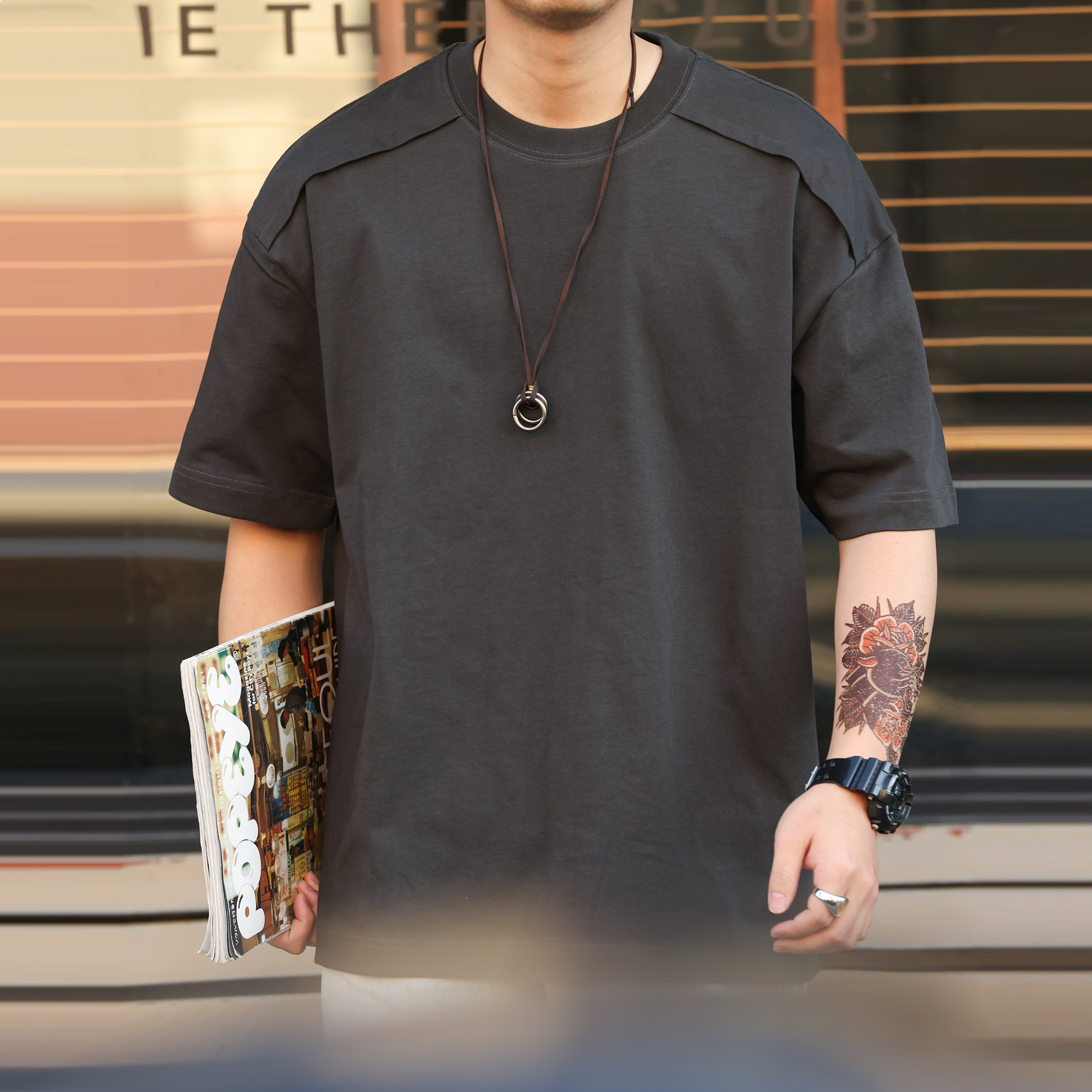 American style splicing cut MEN'S loose cotton casual short sleepshirts T-shirt