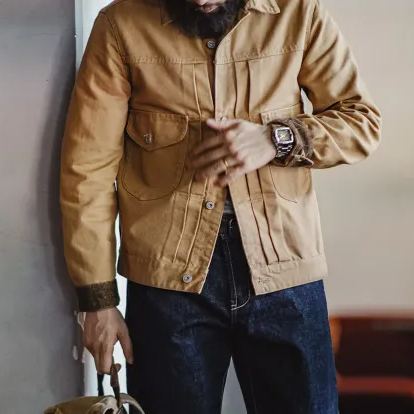 MADEN Vintage Western Ranch Maillard Heavy Canvas Lapel Denim Jacket