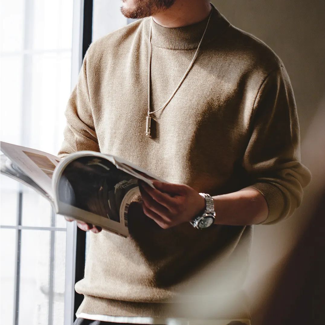 MADEN Casual Basic Style Mock Neck Sweater Thermal Head Cover Knitted Bottoming Shirt