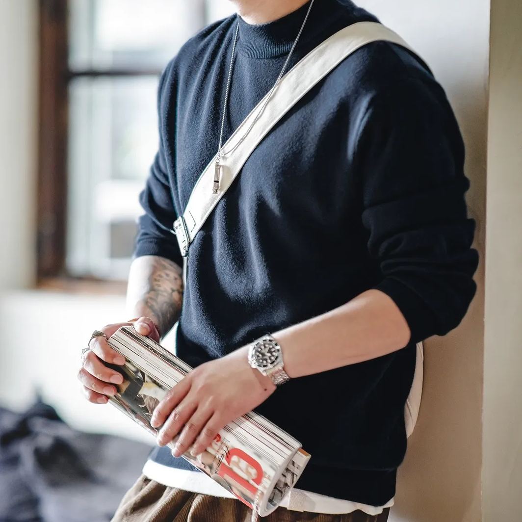 MADEN Casual Basic Style Mock Neck Sweater Thermal Head Cover Knitted Bottoming Shirt