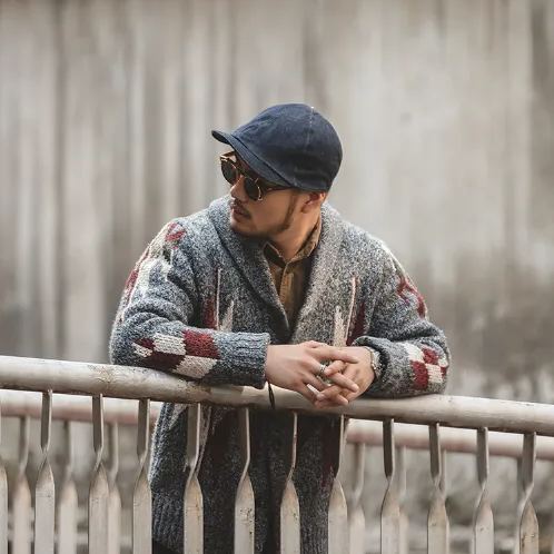 MADEN Cardigan Green Collar Sweater Indian Lapel Thickening Knitted Coat