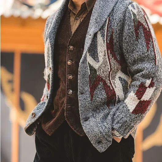 MADEN Cardigan Green Collar Sweater Indian Lapel Thickening Knitted Coat