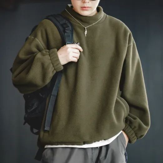 MADEN Casual Fleece Sweater Stand Collar Cityboy Loose and Idle Hooded Pullover