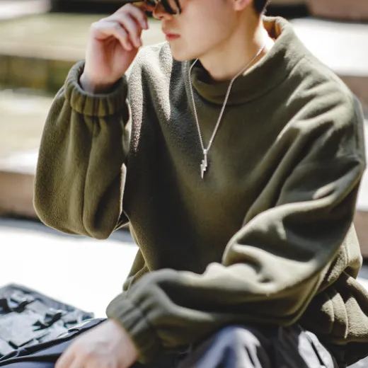 MADEN Casual Fleece Sweater Stand Collar Cityboy Loose and Idle Hooded Pullover