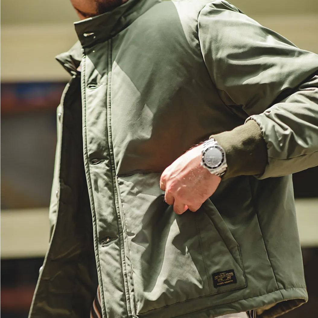 MADEN Retro Stand-up Collar Thick A1 Pilot Jacket Cotton-Padded Single-Breasted Coat