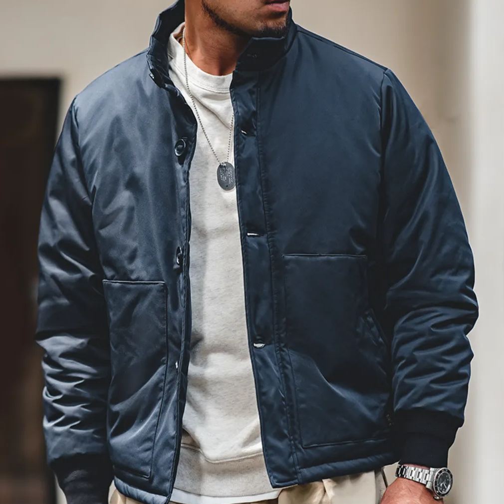 MADEN Retro Stand-up Collar Thick A1 Pilot Jacket Cotton-Padded Single-Breasted Coat