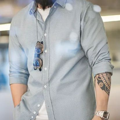 MADEN Casual Houndstooth Button Cotton Commuter Business Plaid Long Sleeve Shirt