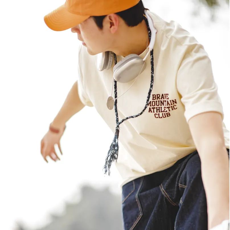 Maden Casual Macaron Flocking Letter Printed Cotton round Neck Short Sleeve T-shirt