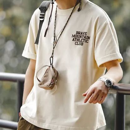 Maden Casual Macaron Flocking Letter Printed Cotton round Neck Short Sleeve T-shirt