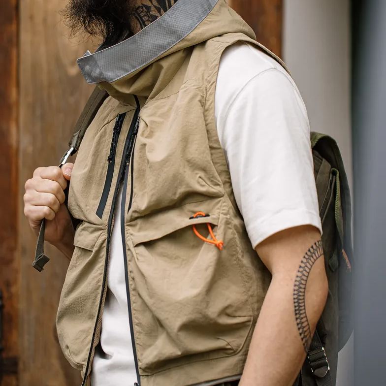 Maden Mountain Functional Quick-Drying Multi-Pocket Hooded Sleeveless Waistcoat Vest