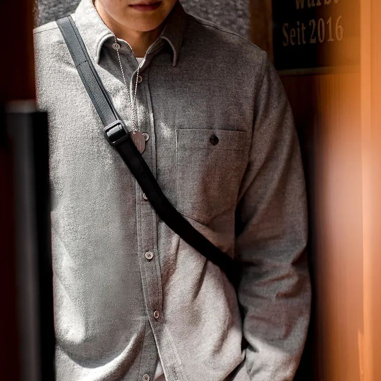 Maden Casual Flannel Cotton Shirt Gray Business Commute Brushed Long Sleeve Shirt