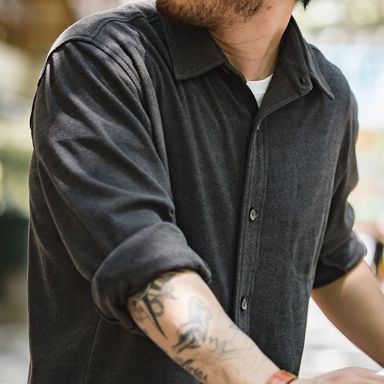 Maden Casual Starry Sky Pattern Solid Color Polo Collar Shirt Shoulder Bandage Dress Long Sleeve Shirt Coat