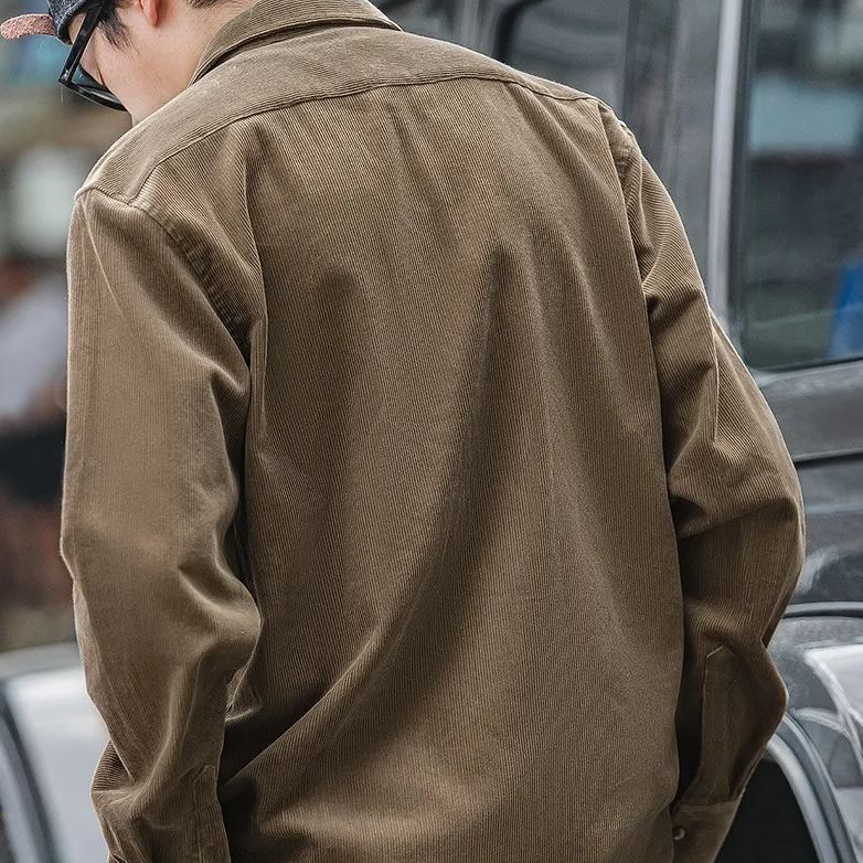 Maden Casual Long Sleeve Shirt Corduroy Bandage Dress Outerwear Coat Corduroy Shirt