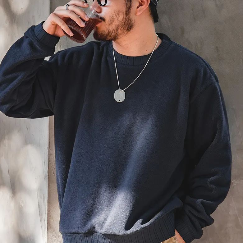 Maden Japanese-Style Retro round Neck Sweater Polar Fleece Inner Wear Warm Long Sleeves Thickened Coat