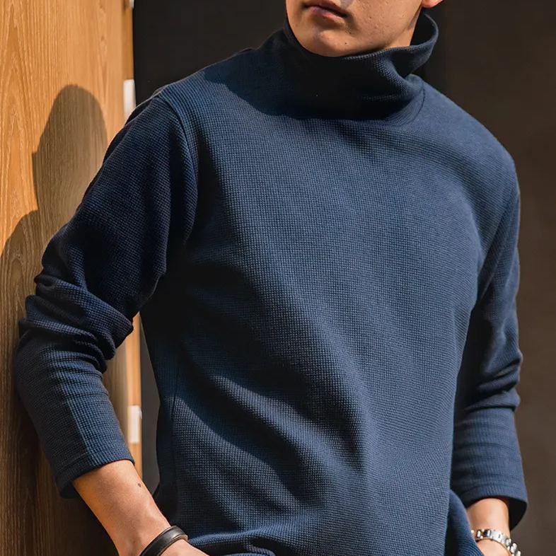 Maden Casual Sweatshirt Waffle High Collar Warm Inner Wear Long Sleeve T-shirt Bottoming Shirt