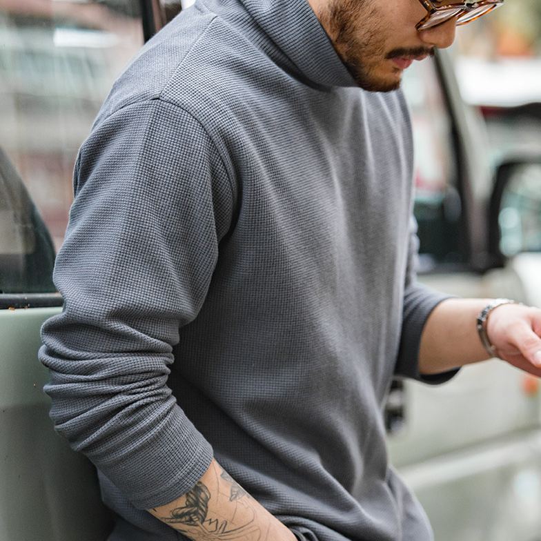 Maden Casual Sweatshirt Waffle High Collar Warm Inner Wear Long Sleeve T-shirt Bottoming Shirt