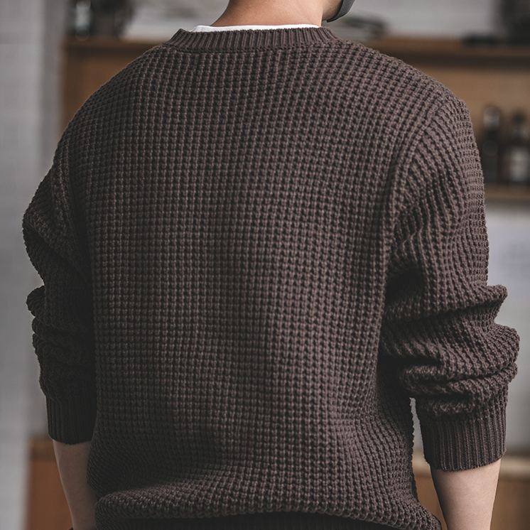 Maden Japanese-Style Retro round Neck Thickened Coarse Yarn Sweater Amekaji Loose Sweater