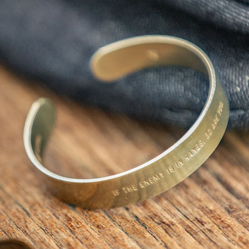 Maden Vintage Bliss Open Polished White Copper Wide Bracelet Letter Brass Polished Bracelet