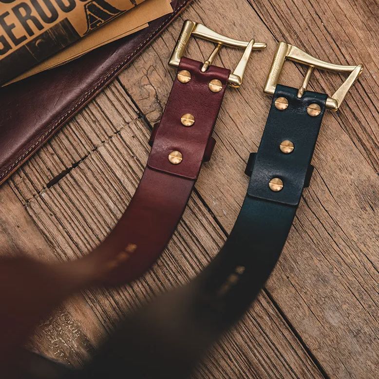 Maden Vintage Handmade Belt Automatic Buckle Brass Quick Take off Amekaji Belt