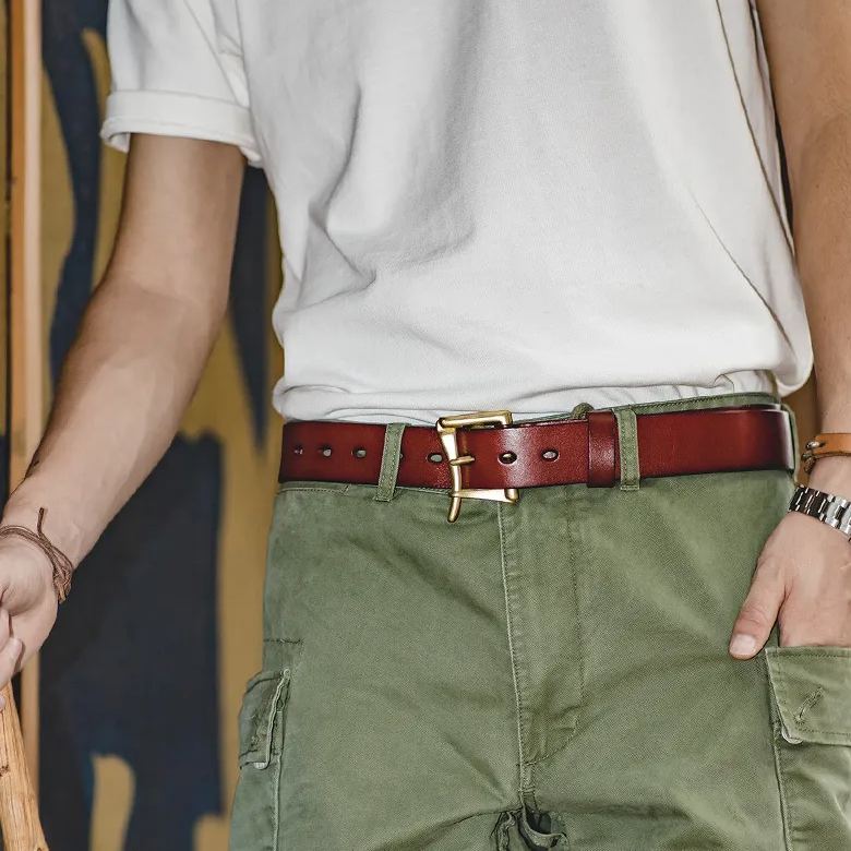 Maden Vintage Handmade Belt Automatic Buckle Brass Quick Take off Amekaji Belt