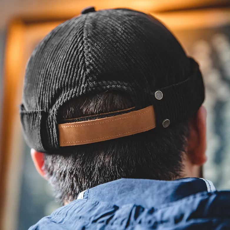 Maden Vintage Corduroy Yupi Skullcap Chinese Landlord Hat Brimless Brimless a Sailor's Cap
