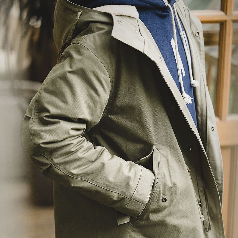 Maden Vintage M51 Fishtail Trench Coat Parka Men's Cotton-Padded Coat Mid-Length Hooded