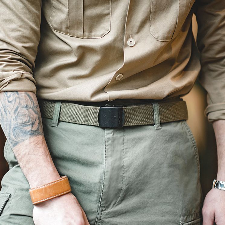 Maden Japanese-Style Retro Non-Hole Elastic Stretch Woven Leather Belt Single Ring Quick-off Casual Pants Belt