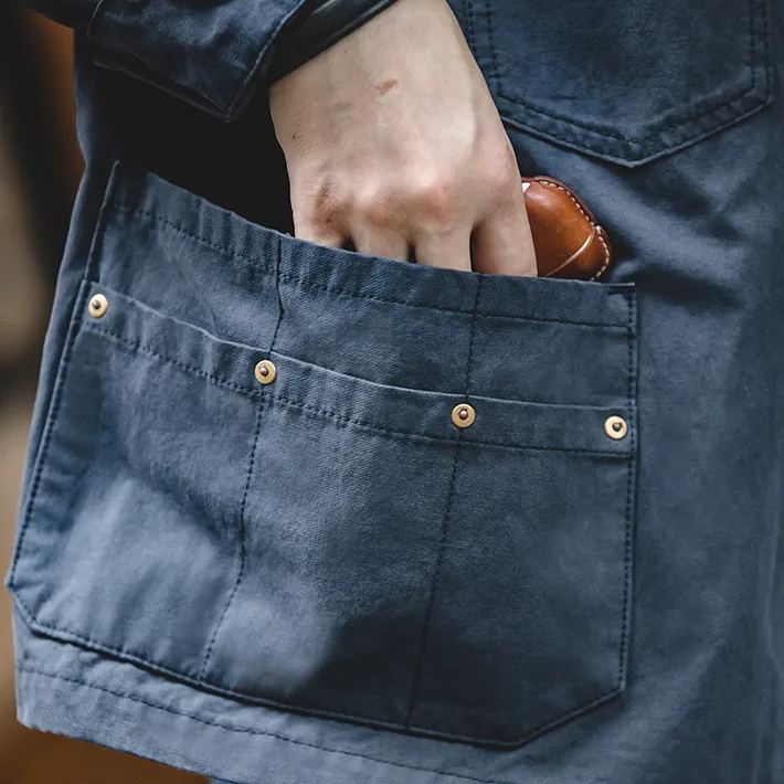 Maden Retro French Coach Jacket Navy Blue Coat Distressed Safari Jacket Top