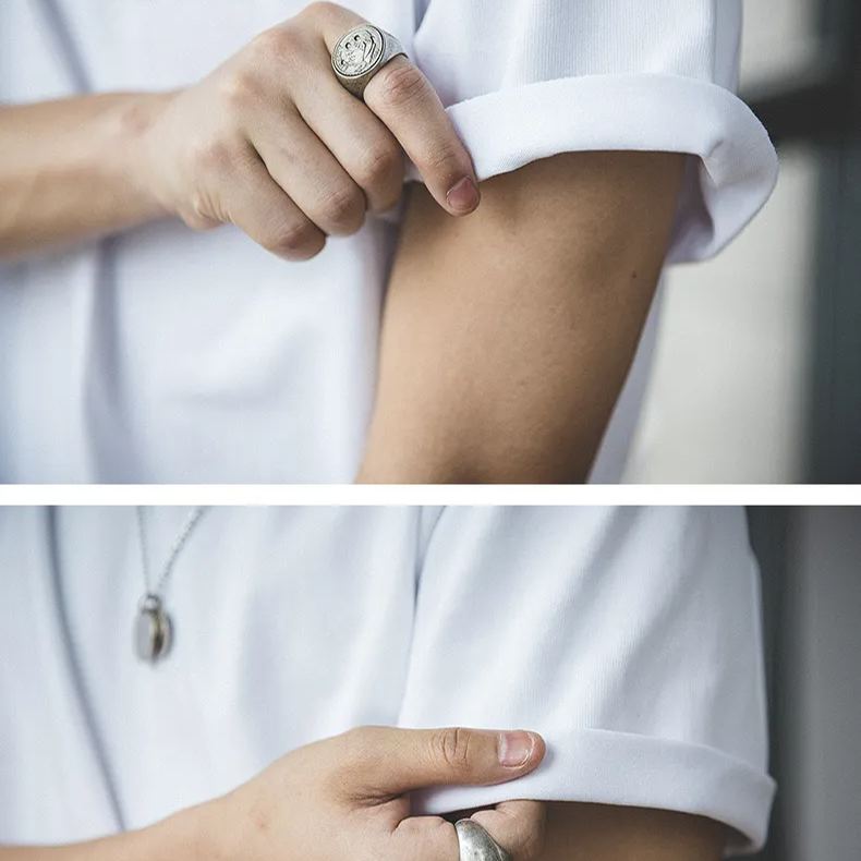 Maden Retro Crew Neck 300G Solid Color Thick Carbon Brushed T-shirt Men's Cotton Short Sleeve