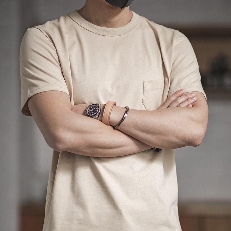 Maden Retro Three-Piece Needle Pocket T-shirt Amekaji Cotton Half Sleeve Tough Guy Short Sleeve